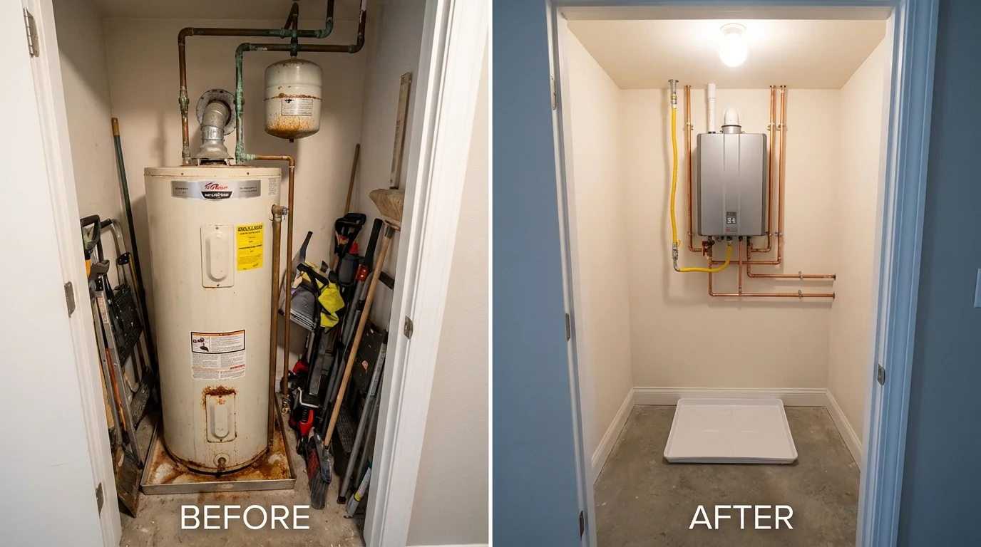 Tank water heater versus wall-mounted tankless unit comparison for Magalia, CA homeowners
