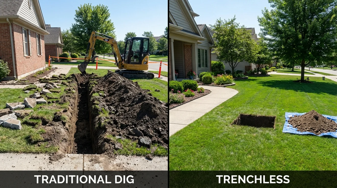 Trenchless sewer repair with minimal yard damage versus traditional excavation in Magalia, CA